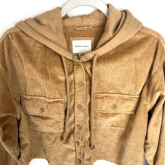 American Eagle Cropped Corduroy Button-Up Shirt Jacket Womens Size Medium Preppy - Picture 6 of 13